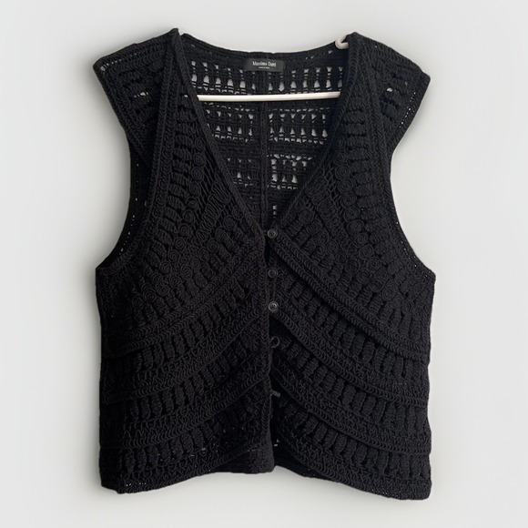Massimo Dutti Sweaters - Crocheted vest, black size large women's Massimo